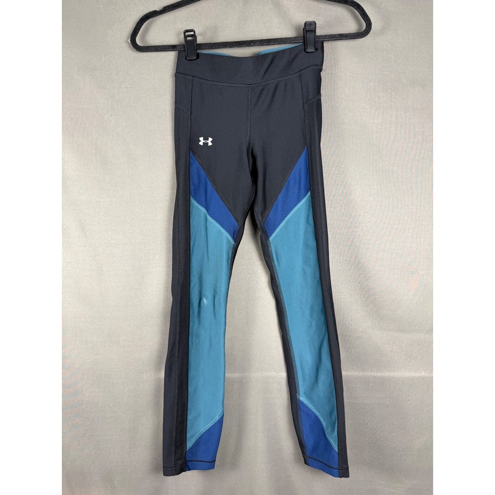 Under Armour Leggings Women XS Black Blue HeatGear Colorblock Compression Tights